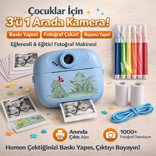 Çocuklar İçin Anında Baskı Yapan Eğitici Kamera (Boyun Askısı Hediye)