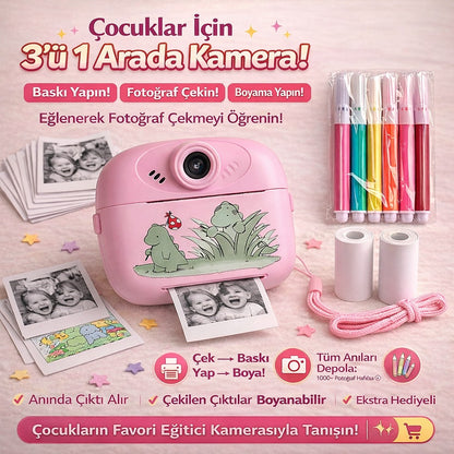 Çocuklar İçin Anında Baskı Yapan Eğitici Kamera (Boyun Askısı Hediye)